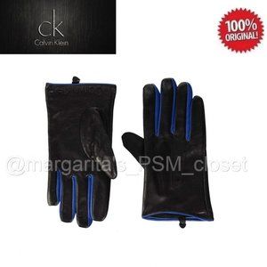 Calvin Klein Logo Women Leather Gloves Black/Blue